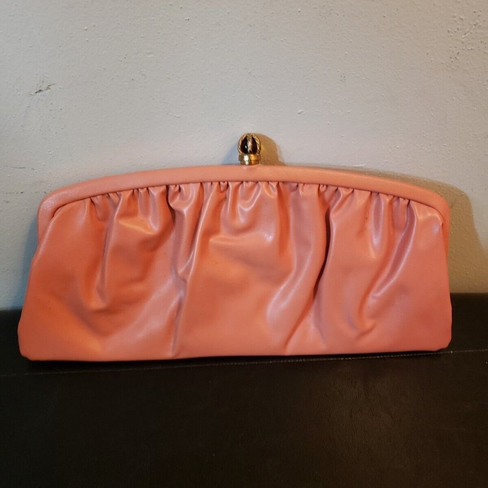 Lt Peach Orange Leather Jewel Crown Clutch Purse 6x11